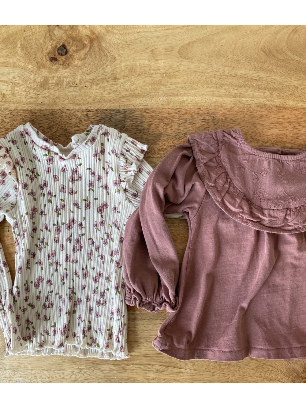 Zara Floral Ribbed Tee & Dusty Rose Ruffle Blouse - Girls